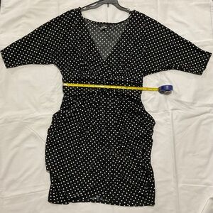 Blue/white polka dot faux wrap dress, size 14